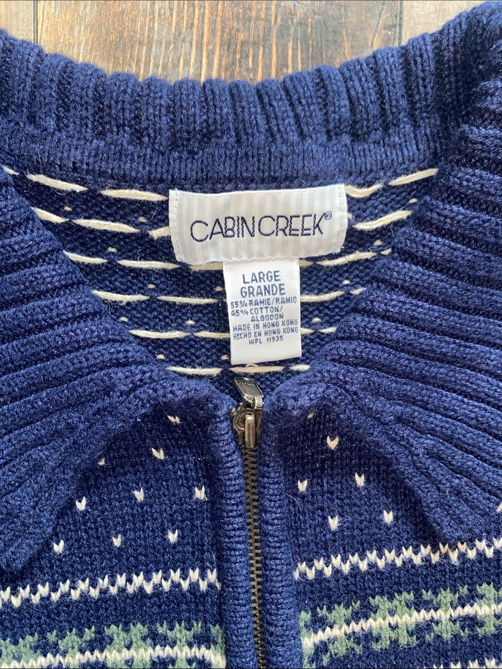 Cabin Creek 90s Navy Fair Isle geometric Zip-Up Sweater Vest - Picture 2 of 4